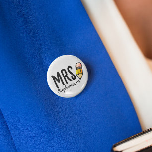 Cute Pencil Back to School Name Typography 1 Inch Round Button