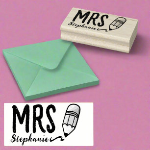 Cute Pencil Back to School Teacher Name Rubber Stamp