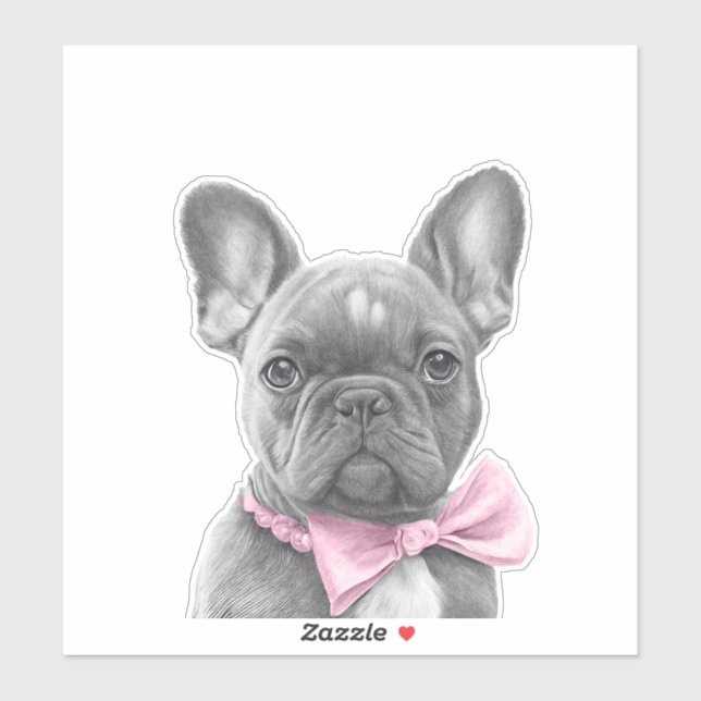 Cute pencil sketch French bulldog with pink bow (Sheet)
