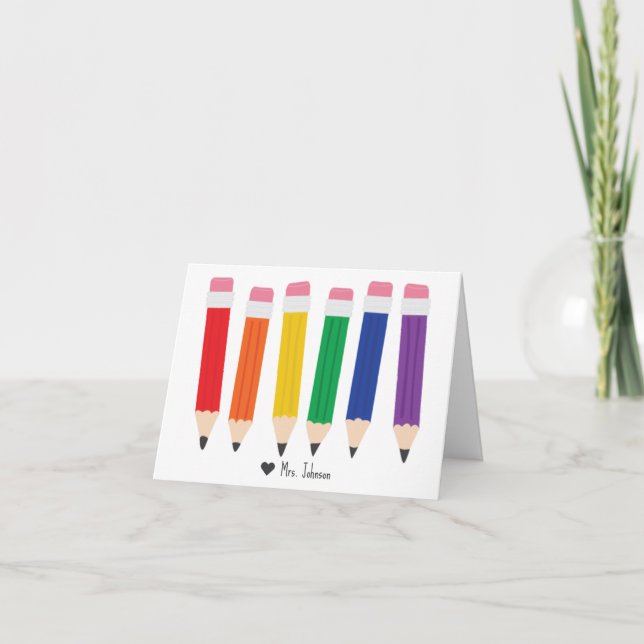 Cute Pencil Teacher Thank You Card (Front)