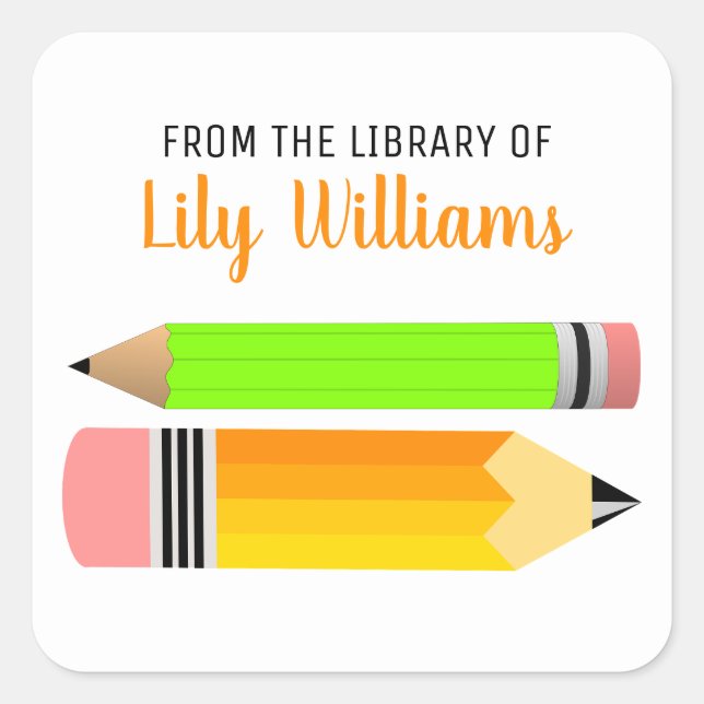 Cute Pencils From The Library Of  Bookplate Square Sticker (Front)