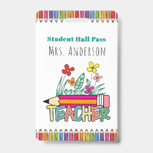 Cute Pencils Student Hall Pass Badge