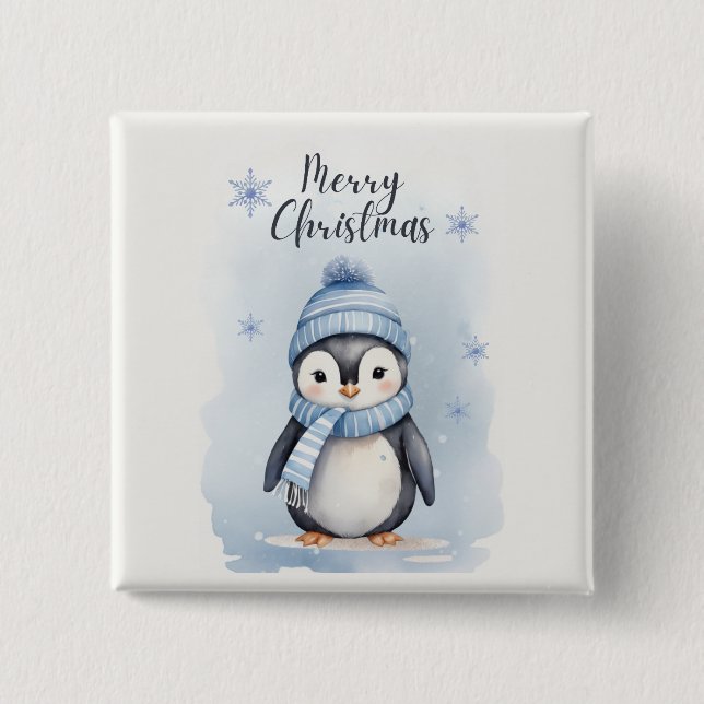 "Cute Penguin" 2 Inch Square Button (Front)