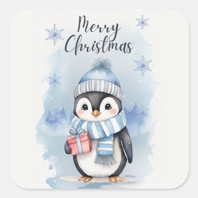 "Cute Penguin 2" Square Sticker (Front)