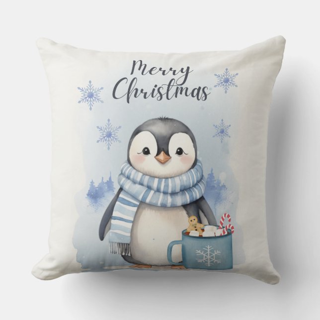 "Cute Penguin 3" Throw Pillow (Front)