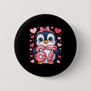 Cute Penguin 67 Six Seven Valentine Hearts 6 7 Mem 2 Inch Round Button
