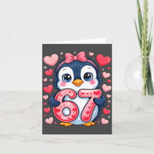 Cute Penguin 67 Six Seven Valentine Hearts 6 7 Mem Card