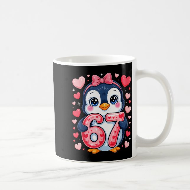 Cute Penguin 67 Six Seven Valentine Hearts 6 7 Mem Coffee Mug (Right)