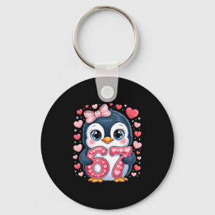 Cute Penguin 67 Six Seven Valentine Hearts 6 7 Mem Keychain