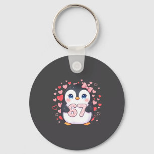 Cute Penguin 67 Six Seven Valentine Hearts 6 7 Mem Keychain