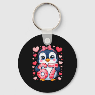 Cute Penguin 67 Six Seven Valentine Hearts 6 7 Mem Keychain