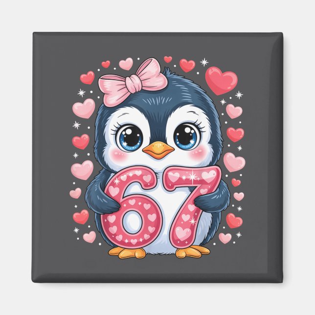 Cute Penguin 67 Six Seven Valentine Hearts 6 7 Mem Magnet (Front)