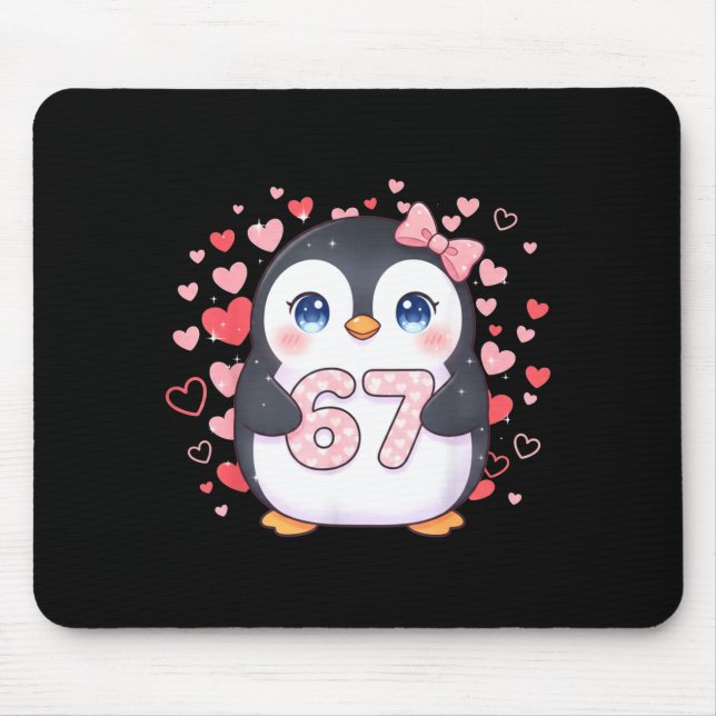 Cute Penguin 67 Six Seven Valentine Hearts 6 7 Mem Mouse Pad (Front)