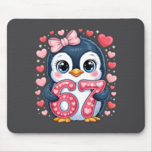 Cute Penguin 67 Six Seven Valentine Hearts 6 7 Mem Mouse Pad
