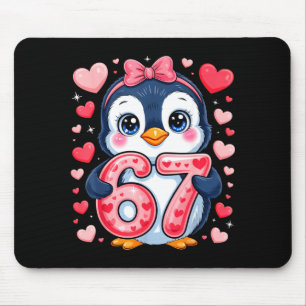 Cute Penguin 67 Six Seven Valentine Hearts 6 7 Mem Mouse Pad