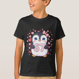 Cute Penguin 67 Six Seven Valentine Hearts 6 7 Mem T-Shirt