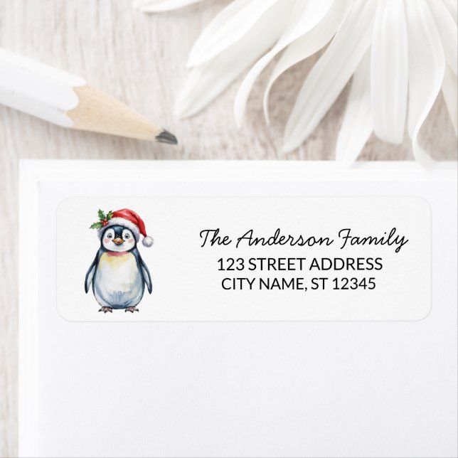 Cute Penguin à Santa Hat Noël Retour Adresse (En situation)