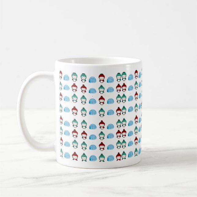 Cute penguin and igloo-shaped seamless print backg coffee mug (Left)
