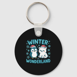 Cute Penguin And Lar Bear Winter Wonderland Christ Keychain