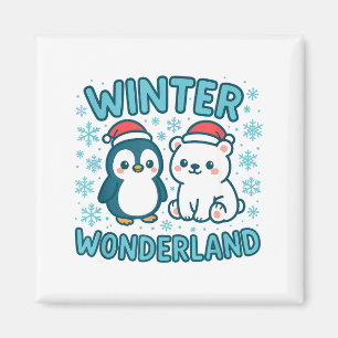 Cute Penguin And Lar Bear Winter Wonderland Christ Magnet