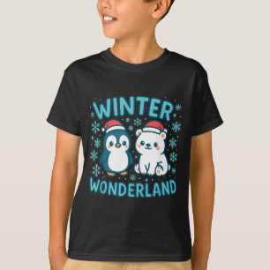 Cute Penguin And Lar Bear Winter Wonderland Christ T-Shirt