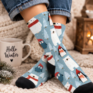 Cute Penguin and polar bear Christmas Socks