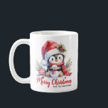 Cute Penguin and Snowman Merry Christmas Coffee Mug<br><div class="desc">This festive white and red monogrammed coffee mug features a cute penguin sitting with a tiny snowman,  the "Merry Christmas" saying and the family name template to personalize it for the holiday season.</div>