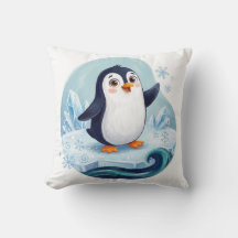 Cute Penguin Arctic Nursery Throw Pillow