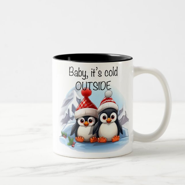 Cute Penguin /Baby It's Cold Outside Two-Tone Coffee Mug (Right)