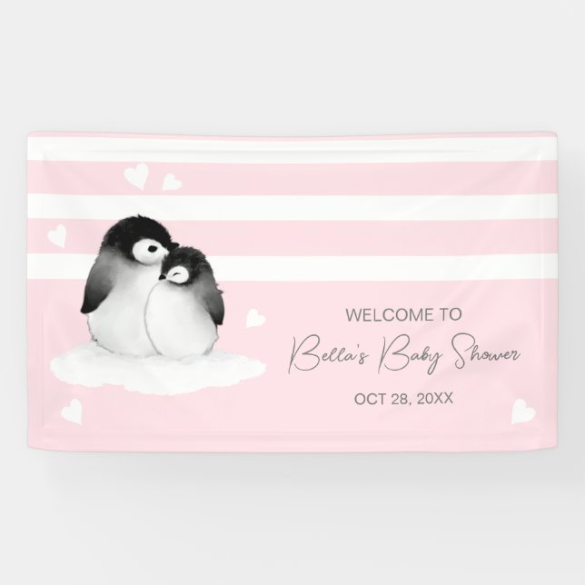 Cute Penguin Baby Shower Banner (Horizontal)