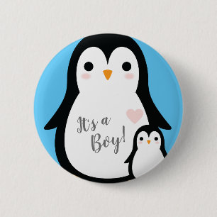 Cute Penguin Baby Shower Blue Boy 2 Inch Round Button