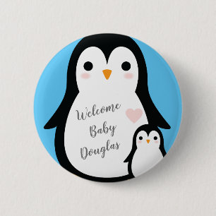 Cute Penguin Baby Shower Blue Boy 2 Inch Round Button