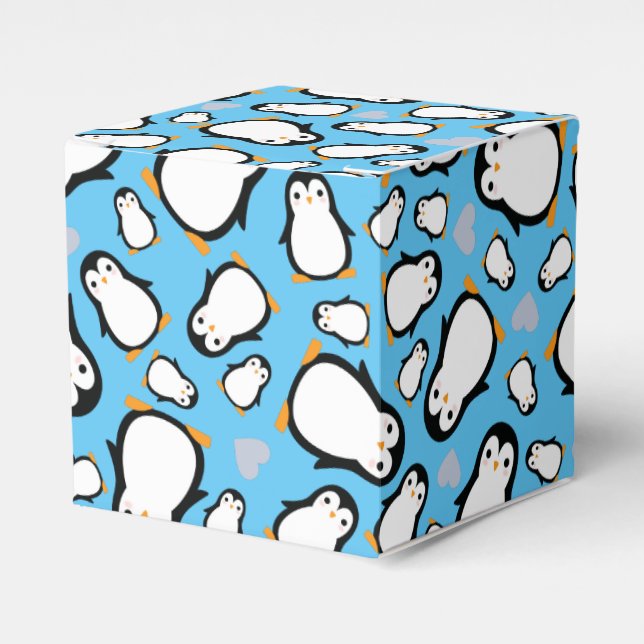 Cute Penguin Baby Shower Blue Boy Favor Box (Front Side)