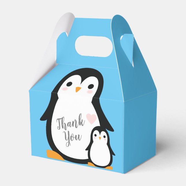 Cute Penguin Baby Shower Blue Boy Favor Box (Front Side)
