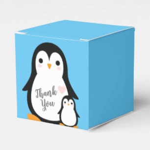 Cute Penguin Baby Shower Blue Boy Favor Box