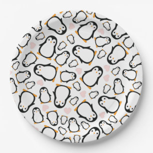 Cute Penguin Baby Shower Blue Boy Paper Plate