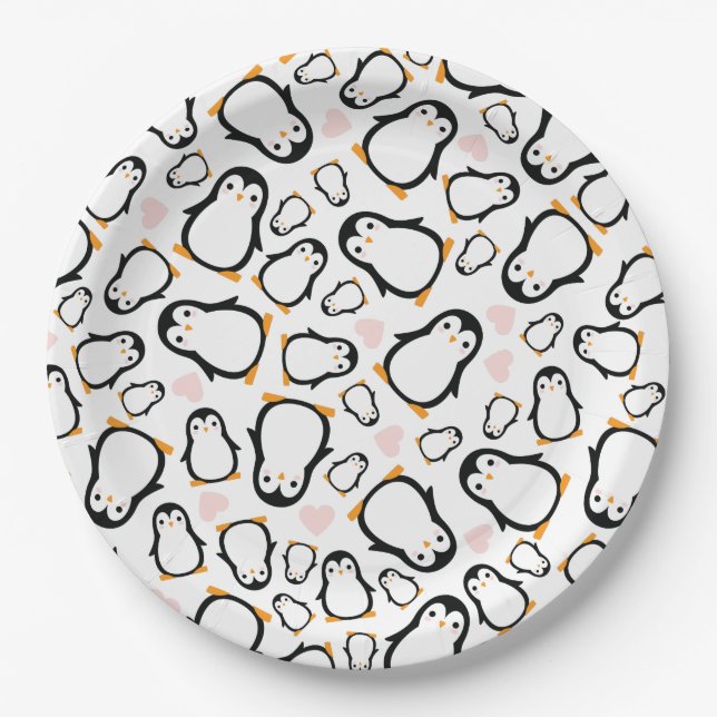 Cute Penguin Baby Shower Blue Boy Paper Plate (Front)