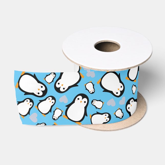 Cute Penguin Baby Shower Blue Boy Satin Ribbon (Spool)