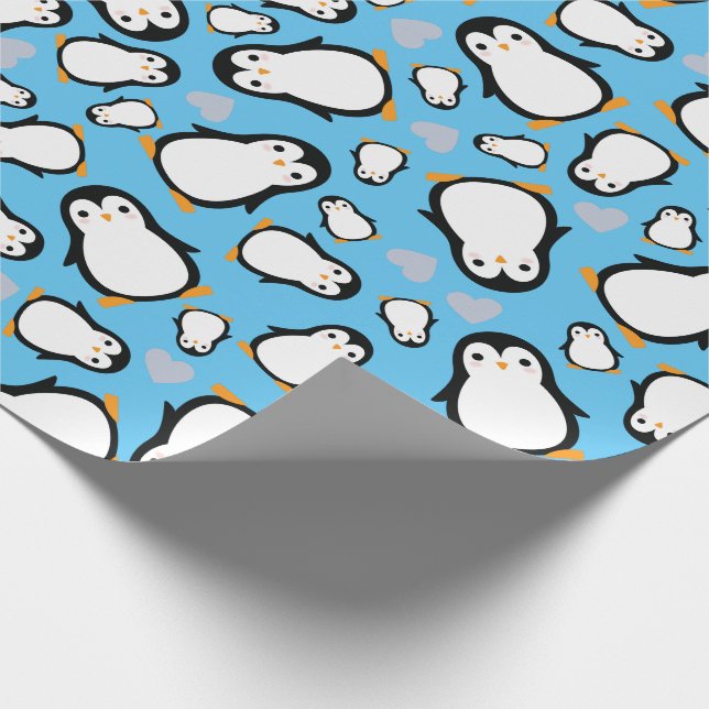 Cute Penguin Baby Shower Blue Boy Wrapping Paper (Corner)