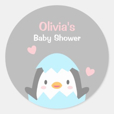 Cute Penguin In Egg Baby Shower Decor Square Sticker Zazzle Ca