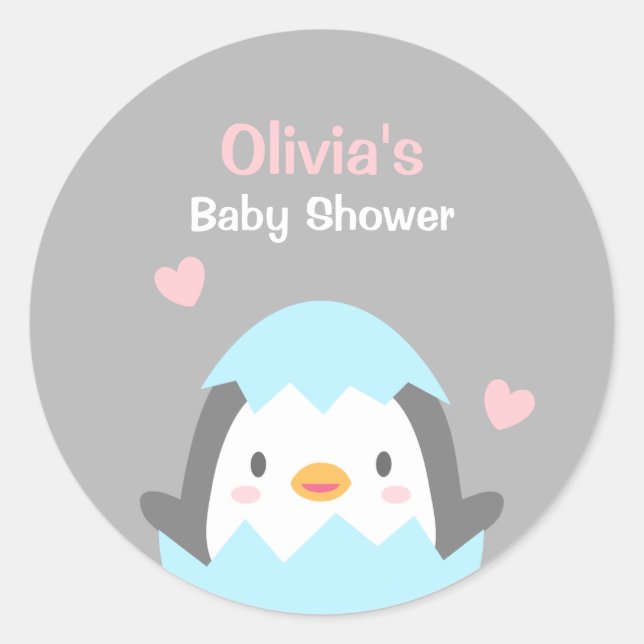 Cute Penguin Baby Shower Decoration Stickers (Front)