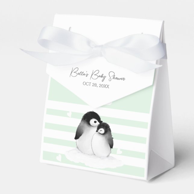 Cute Penguin Baby Shower Favor Box (Front Side)