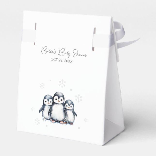 Cute Penguin Baby Shower Favor Box (Back Side)