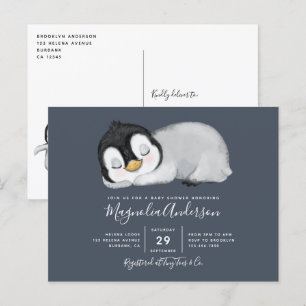 Cute Penguin Baby Shower Invitation Postcard