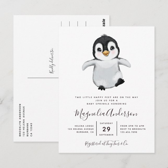 Cute Penguin Baby Shower Invitation Postcard (Front/Back)