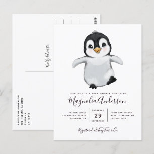 Cute Penguin Baby Shower Invitation Postcard