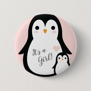 Cute Penguin Baby Shower Pink Girl 2 Inch Round Button