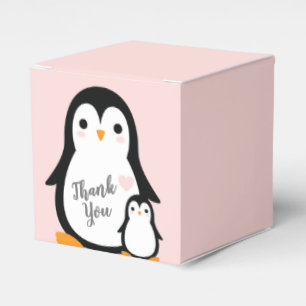 Cute Penguin Baby Shower Pink Girl Favor Box