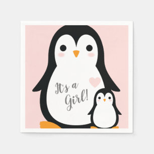 Cute Penguin Baby Shower Pink Girl Napkin