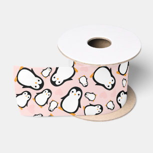 Cute Penguin Baby Shower Pink Girl Satin Ribbon